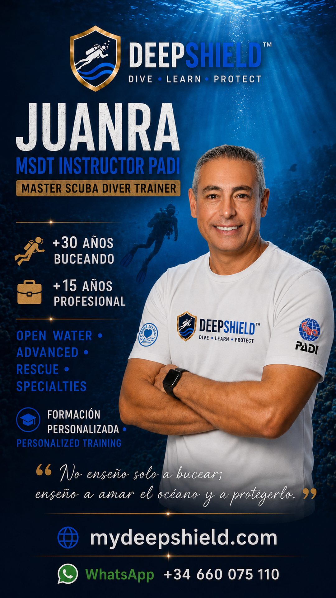 Juanra Domher, instructor PADI Elite Master Scuba Diver Trainer de DEEPSHIELD Academy